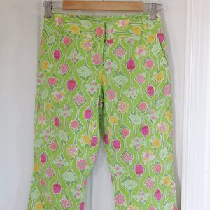 Lilly Pulitzer Capri Pants Womens 0P Green Pink lady Bug Pants